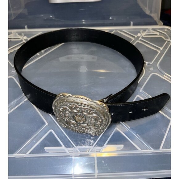Vegan Black Leather Glitz Belt Buckle Sz M / 33 in / 1.5 in - Picture 2 of 12
